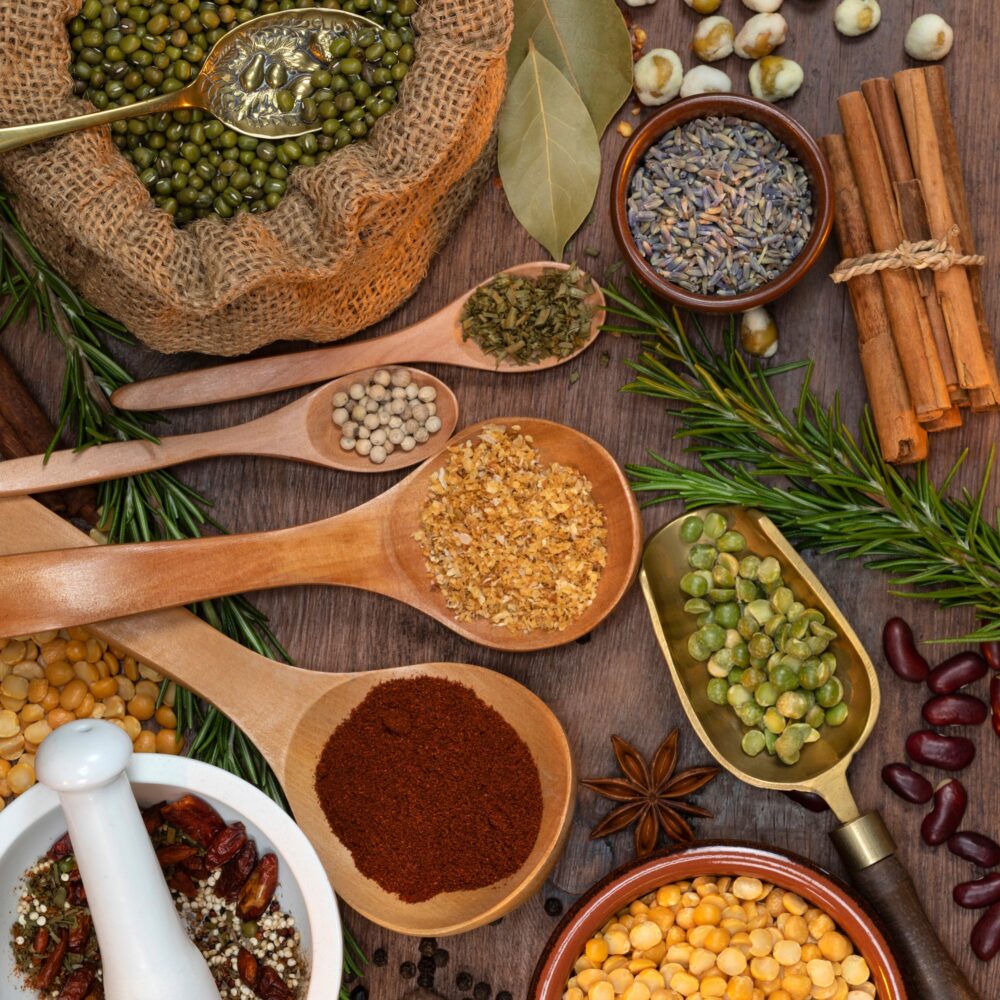 Cooking ingredients - spices, beans and herbs